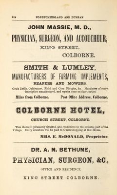 Advertisements, Gazetteer and general business directory for the united counties of Northumberland and Durham, for 1865-6