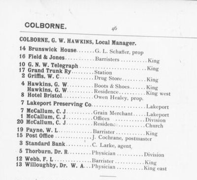 Colborne listings, Official telephone directory, district of Eastern Ontario / The Bell Telephone Company of Canada, Ltd : 1899