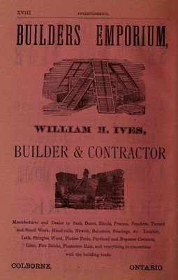 William H. Ives ad, Farmers' and Classified Business Directory for the Counties of Durham, Northumberland, Peterborough and Victoria for 1887