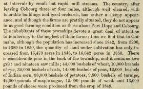 Cramahe Township description, exhibit, Canada past, present and future: being a historical, geographical, geological and statistical account of Canada West, 1851.