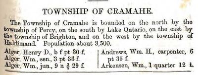 Cramahe township description and resident listing, The County of Northumberland directory, for 1870-71