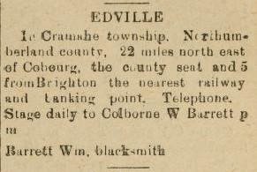 Edville description, exhibit, Ontario Gazetteer and Business Directory, 1910-11