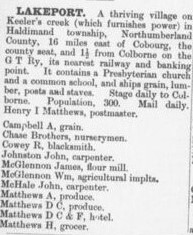 Lakeport description, exhibit, Ontario gazetteer and business directory, 1886-7