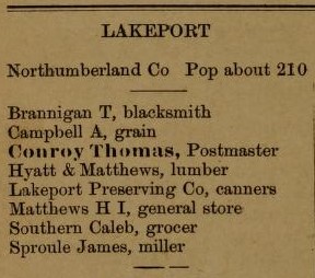 Lakeport description, exhibit, Farmers and Business Directory for the Counties of Durham, Northumberland, Peterboro and Victoria and Districts of Haliburton, Muskoka Nipissing and Parry Sound, 1897-8.