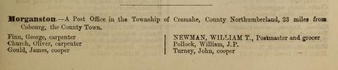 Morganston description, exhibit, The Province of Ontario Gazetteer and Directory, containing concise descriptions of cities, towns and villages in the province, with names of professional and business men and principal inhabitants, 1869