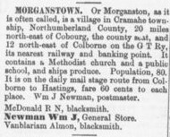 Morganston description, exhibit, Ontario Gazetteer and Business Directory: 1884-5