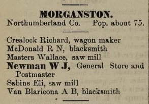 Morganston description, exhibit, Union Publishing Co's Farmers' & Business Directory for the counties of Durham, Northumberland, Peterborough, and Victoria 1886-7