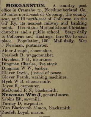 Morganston description, exhibit, Ontario Gazetteer and Business Directory, 1888-9.