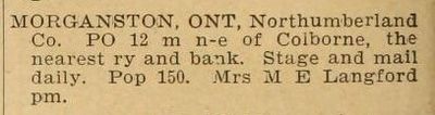 Morganston description, exhibit, Dominion of Canada and Colony of Newfoundland Gazetteer and Classified Business Directory, 1899