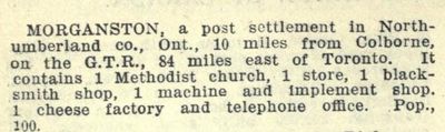 Morganston description, exhibit, Lovell's gazetteer of the dominion of Canada ..., 1908.