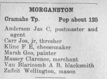 Morganston description, exhibit, 1916-17 Vernon's Directory - Durham, Haliburton, Northumberland, Ontario, Peterborough, and Victoria counties.