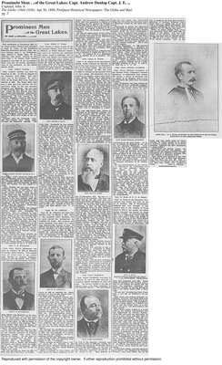 Captain James Dougherty, Colborne in &quot;Prominent Men of the Great Lakes&quot;  Apr 30, 1898; The Globe and Mail, newspaper clipping