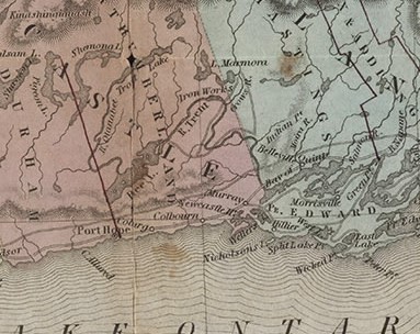 Cramahe Township map detail, Upper Canada, Tanner's Universal Atlas, 1836