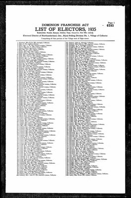 1935 Voters List, Cramahe Township