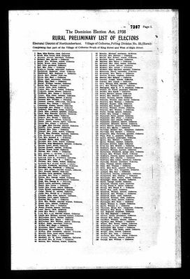 1940 Voters List, Cramahe Township