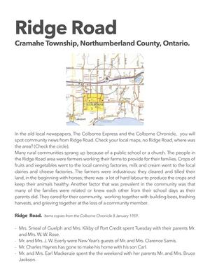 Local history of Ridge Road, Cramahe Township