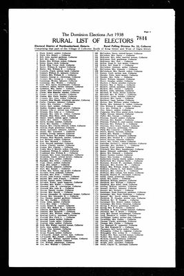 1945 Voters List, Cramahe Township