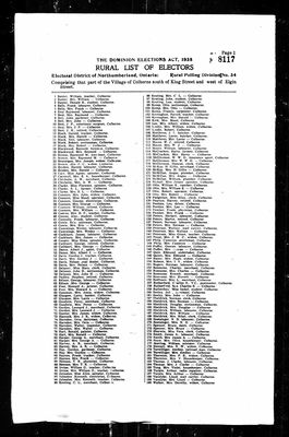 1949 Voters List, Cramahe Township