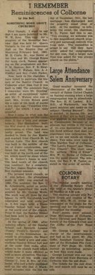 Something more about churches, Jim Bell newspaper clipping, Colborne, Cramahe Township