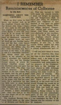 Something about churches, Jim Bell newspaper clipping, Colborne, Cramahe Township