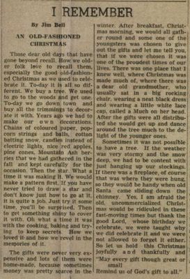 An Old-Fashioned Christmas, Jim Bell newspaper clipping, Colborne, Cramahe Township