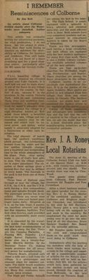 Reminiscences of Colborne, Jim Bell newspaper clipping,  Cramahe Township