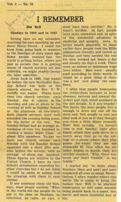 Sundays in 1898 and 1963, Jim Bell newspaper clipping, 27 June 1963, Colborne, Cramahe Township