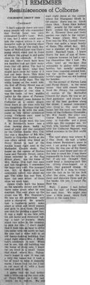 Colborne about 1900, Jim Bell newspaper clipping, 30 March 1961, Colborne, Cramahe Township