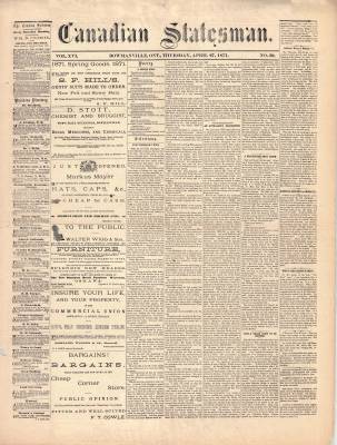 Canadian Statesman (Bowmanville, ON), 27 Apr 1871