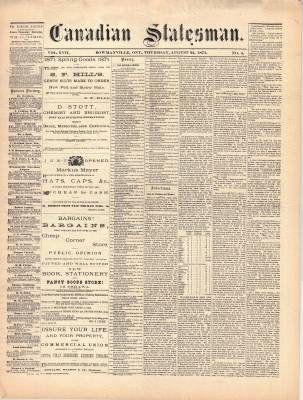 Canadian Statesman (Bowmanville, ON), 24 Aug 1871