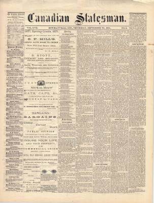 Canadian Statesman (Bowmanville, ON), 21 Sep 1871