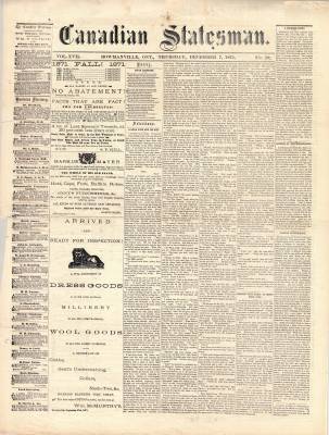 Canadian Statesman (Bowmanville, ON), 7 Dec 1871