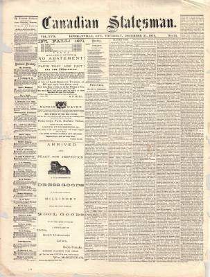 Canadian Statesman (Bowmanville, ON), 21 Dec 1871