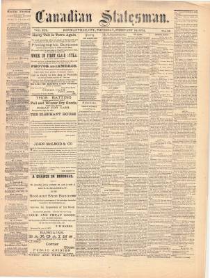 Canadian Statesman (Bowmanville, ON), 19 Feb 1874