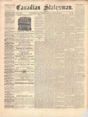 Canadian Statesman (Bowmanville, ON), 30 Apr 1874