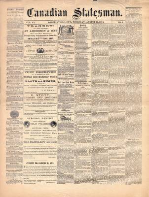 Canadian Statesman (Bowmanville, ON), 13 Aug 1874