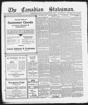 Canadian Statesman (Bowmanville, ON), 6 Aug 1914