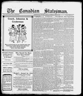 Canadian Statesman (Bowmanville, ON), 27 Apr 1916