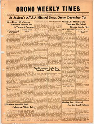 Orono Weekly Times, 1 Dec 1938