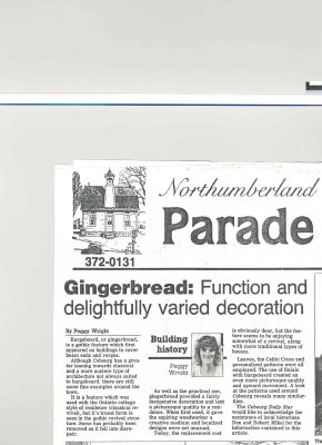 Article regarding gingerbread or bargeboard on various buildings in Cobourg