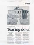 Article regarding the tearing down of the Lydia Pinkham building, St.Michael's Rectory and the moving of Whitehall.