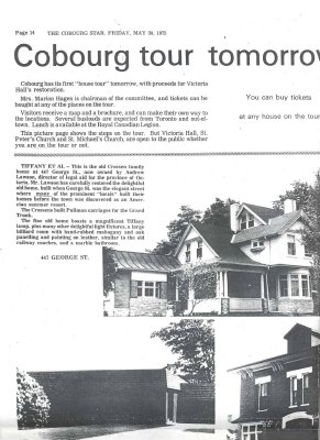 Article and photos of Cobourg house tour 1976