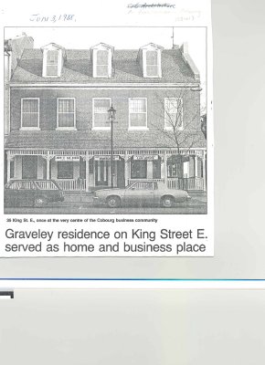 Article regarding Graveley residence at 35 King St. E.