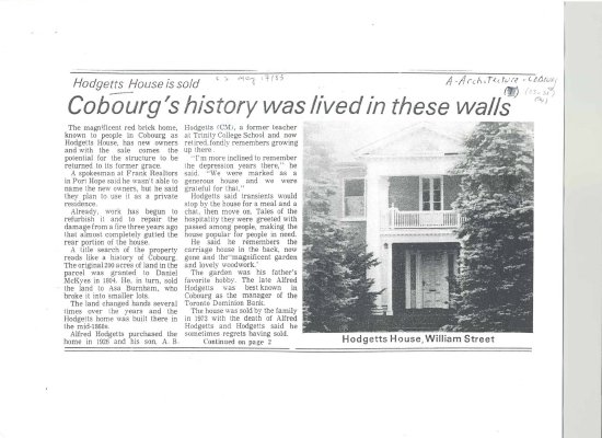 Article regarding Hodgetts House.