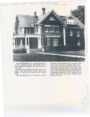 Article regarding Hayden house at 475 George St.