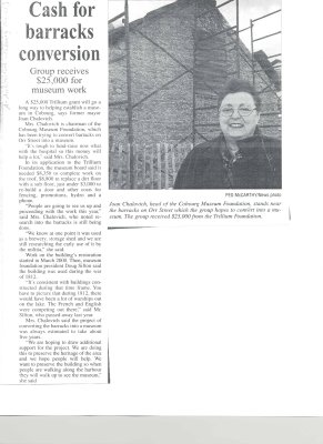 Article entitled “Cash for barracks conversion&quot; regarding the Trillium grant.