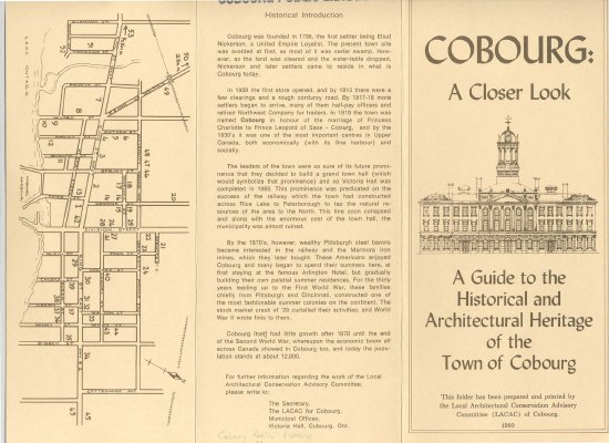 Pamphlet entitled “Cobourg: a closer look : a guide to the Historical and Architectural Heritage of the Town of Cobourg&quot;