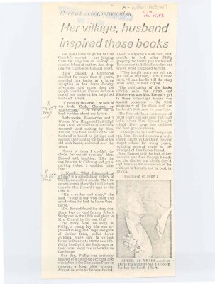 Newspaper article regarding author Doris Emond