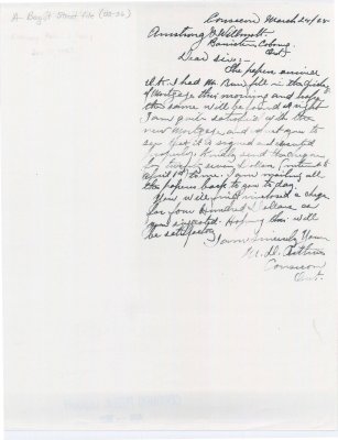 Letter from M.D. Arthur to Armstrong & Willmott, Barristers, in Cobourg