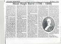 Article regarding Nicol Hugh Baird written by Percy L. Climo